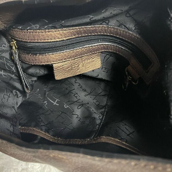 Fossil Patchwork Bronze​ ,Brown Suede Leather Medium Shoulder Handbag . - Picture 7 of 11